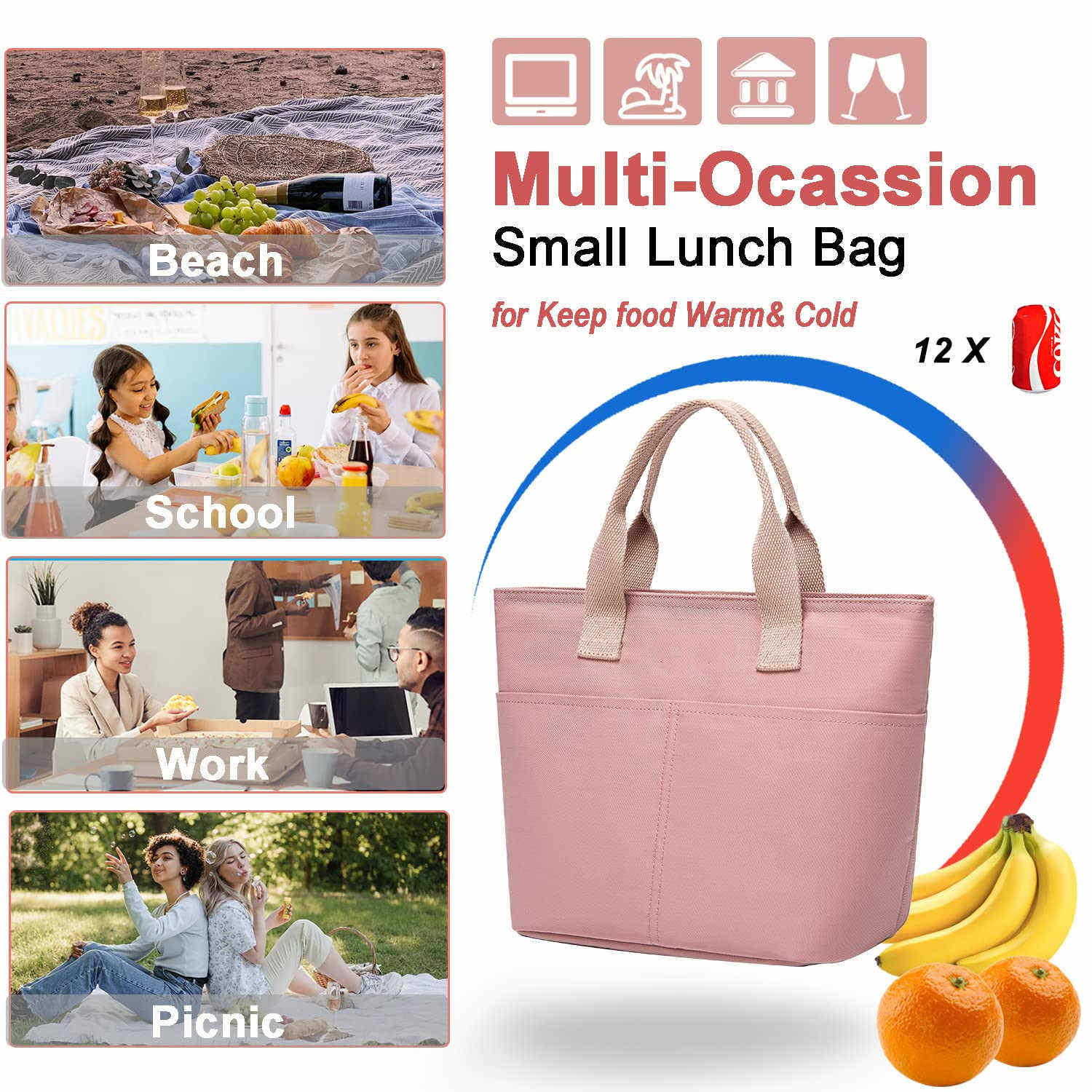 Logo personnalisé femmes mignon sacs à déjeuner thermiques fourre-tout étanche sac à déjeuner isolé pour le travail universitaire pique-nique randonnée plage