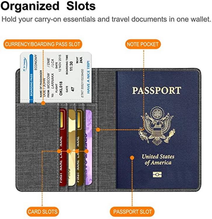 Cuir végétalien de qualité supérieure RFID bloquant les cartes de visite cartes de crédit porte-passeport portefeuille de voyage