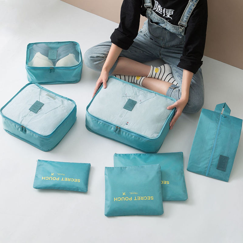 Emballage personnalisé ensemble de cubes d'organisateur de voyage 7 pièces ensemble de cubes de voyage organisateur de valise pliable sac de rangement de bagages léger