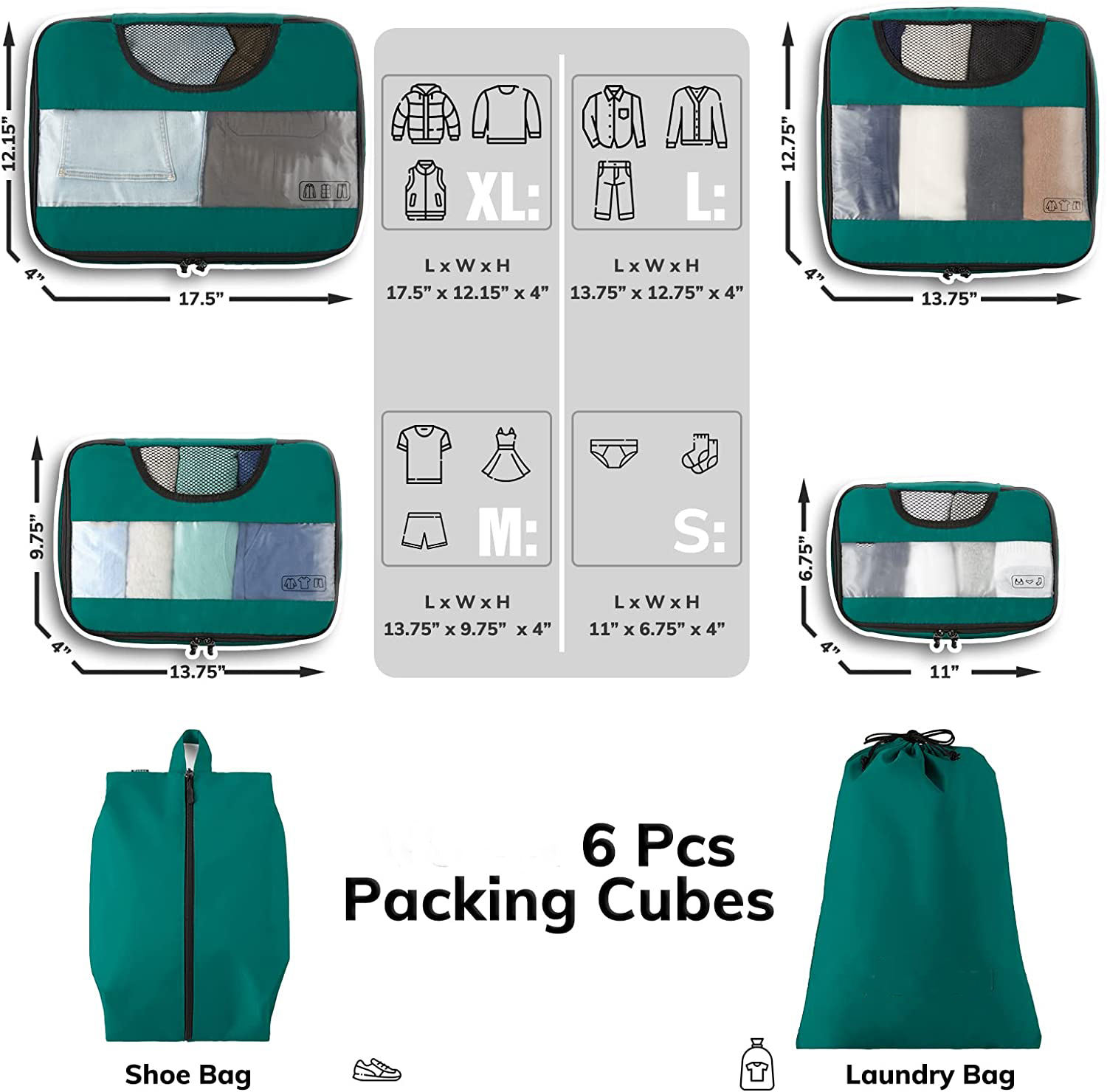 6 ensemble Cubes d'emballage voyage bagages organisateurs d'emballage avec sac à linge emballage Cubes organisateur sacs pour voyage