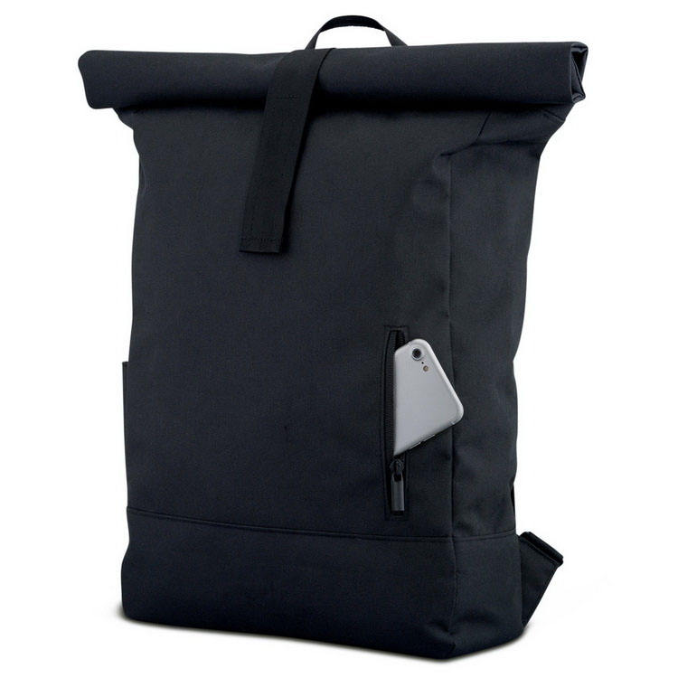 Fabriqué en usine noir recyclé rpet roll top sac à dos mode retrousser sac à dos de voyage sac à dos