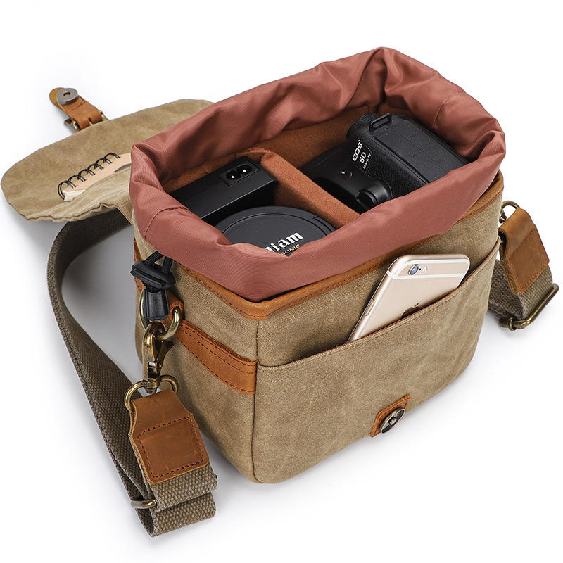 Personnalisez le sac à bandoulière en cuir pour appareil photo en toile imperméable pour hommes, femmes, sac pour appareil photo rembourré vintage