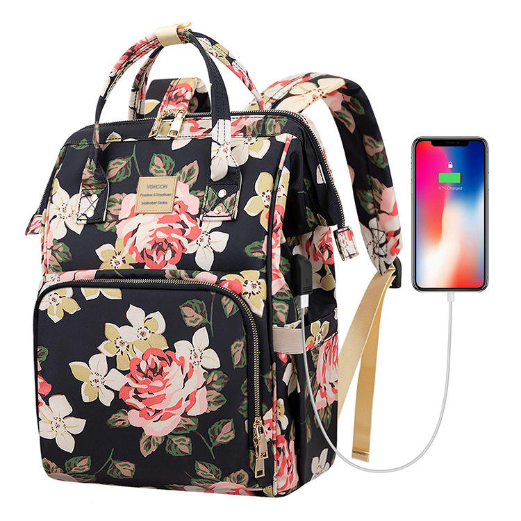 Amazon vente chaude Lady momie sac à dos loisirs imperméables avec chargement USB sac à dos LOGO personnalisé