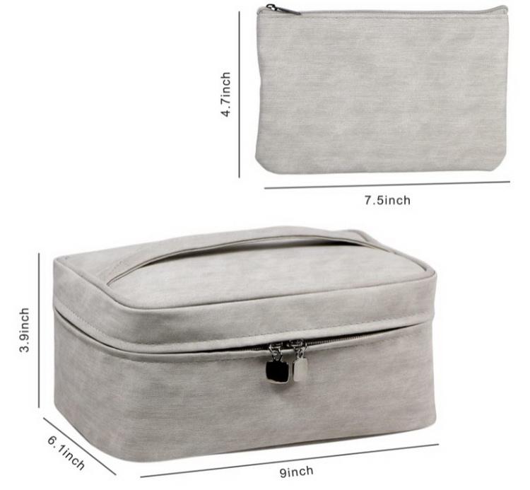 Polyester gris personnalisé sous étiquette privée sac cosmétique trousse de toilette pinceaux de maquillage sacs en voyage pour le stockage des outils de maquillage