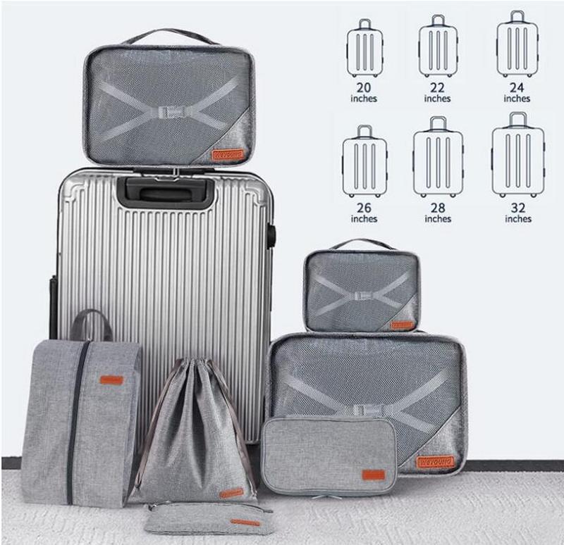 Cubes d'emballage de bagages de voyage de qualité en gros ensemble de 7 sacs de voyage de compression de valise étanche unisexe personnalisés