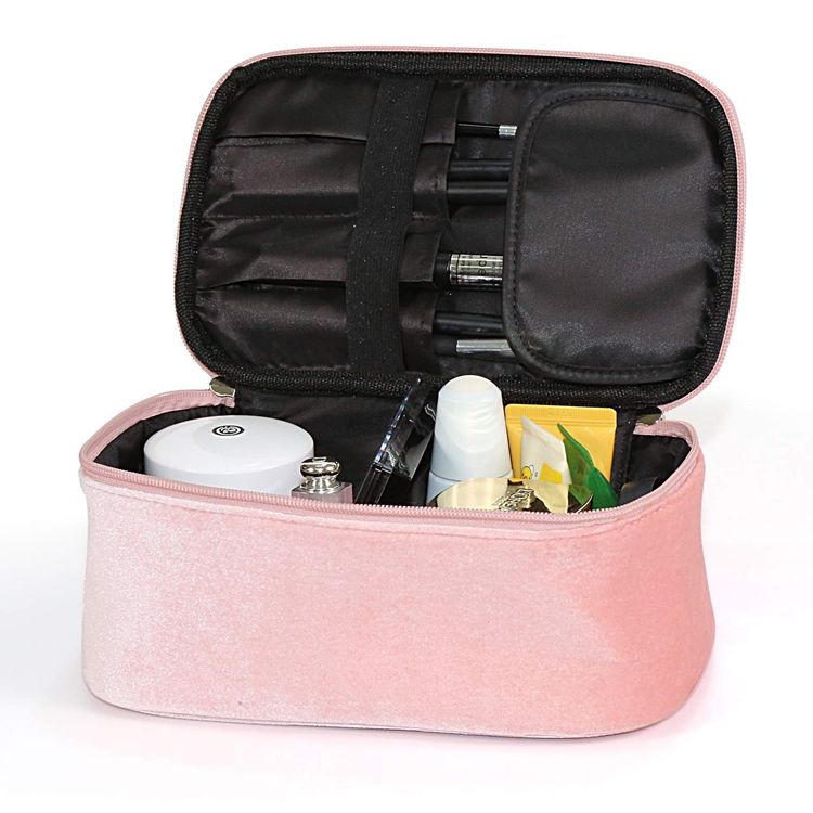 Sac de maquillage de luxe pour femmes en velours sac de rangement cosmétique Portable belle couleur rose mariée maquillage sac