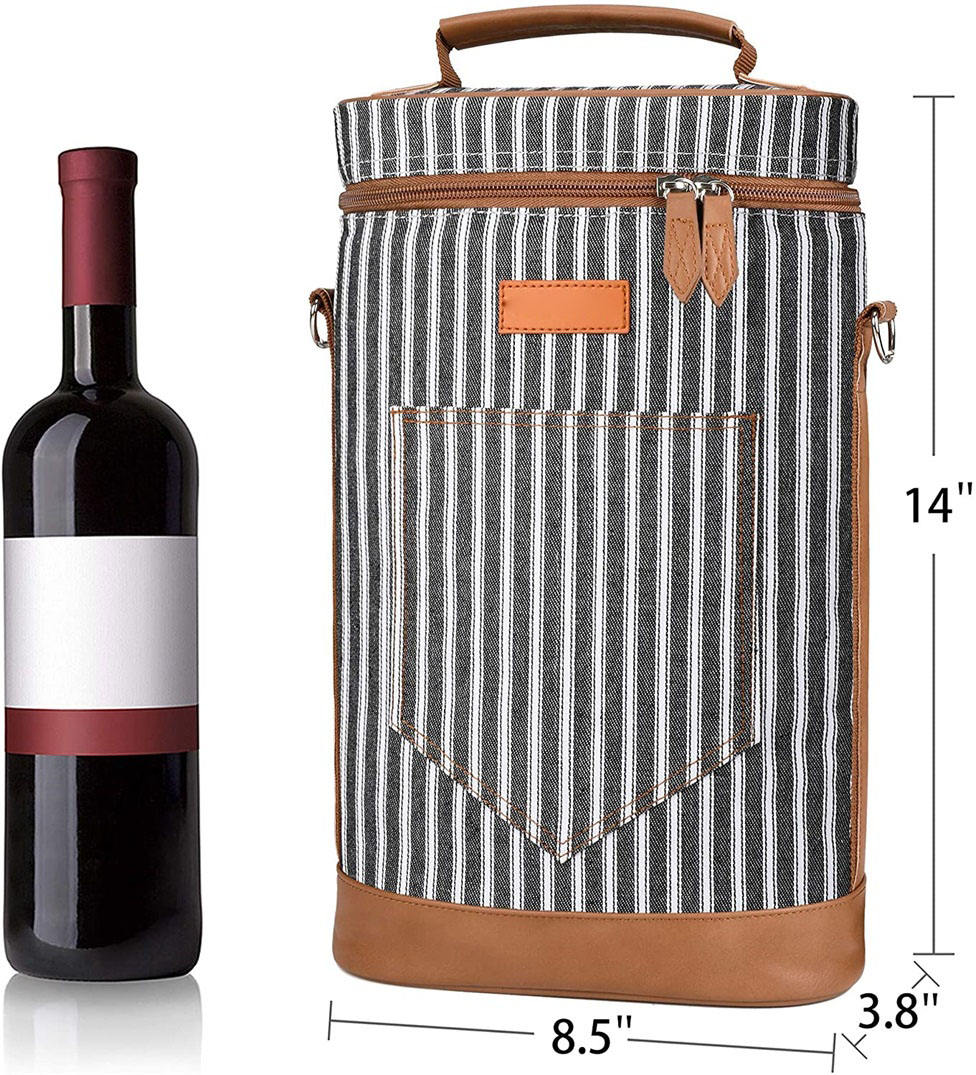 Sac isotherme de transport de vin de voyage étanche pour 2 bouteilles avec poignées et bandoulière réglable fourre-tout isotherme pour vin