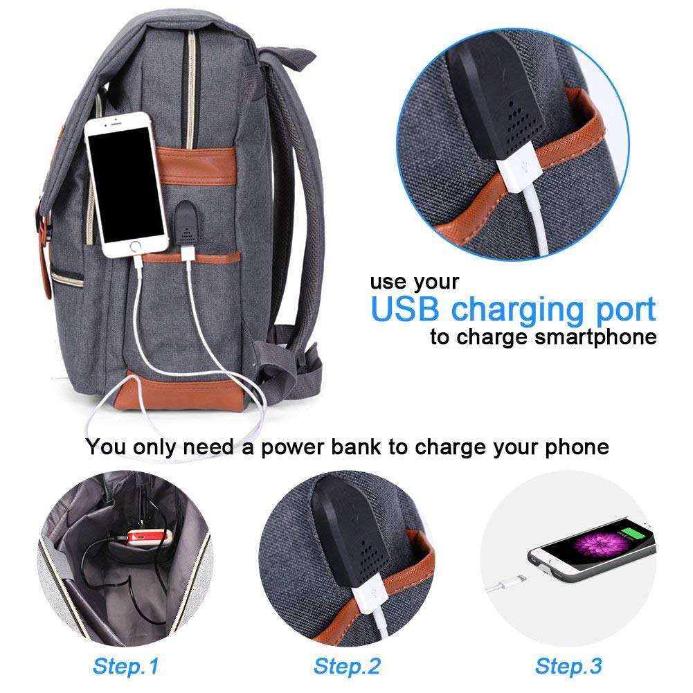 USB Charging Port School College Sac à dos pour femmes Hommes Mode Sac à dos 15,6 pouces Sac à dos pour ordinateur portable