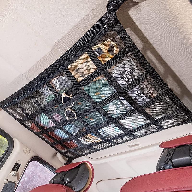 Organisateur de stockage de toit de voiture en maille Double couche filet de stockage de plafond de voiture filet de stockage universel de poche de camion pour coffre Suv