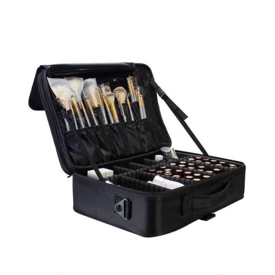 Personnalisez le sac de cas de maquillage cosmétique portatif de logo pour le sac de beauté noir de dames le cas de maquillage de 3 couches