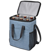 Grand sac refroidisseur de vin de pique-nique à bandoulière bleu avec porte-bouteille pour hommes et femmes