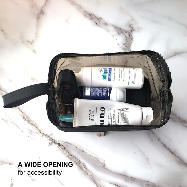 Sac de maquillage en PVC noir Transparent à la mode sac de rangement cosmétique résistant à l'eau pochette de toilette Portable