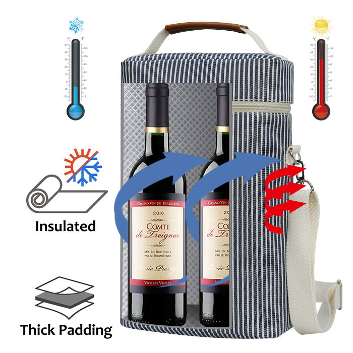 Sac fourre-tout à vin thermique personnalisé portable isolé sac isotherme étanche à 2 bouteilles de vin