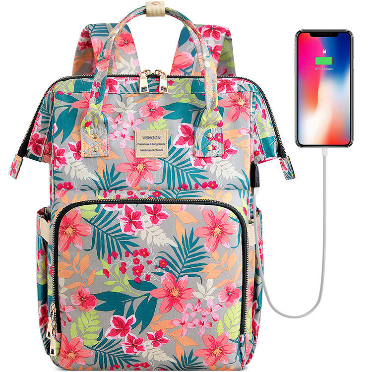 Amazon vente chaude Lady momie sac à dos loisirs imperméables avec chargement USB sac à dos LOGO personnalisé
